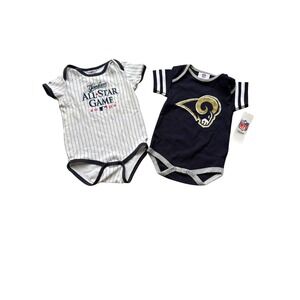 Bundle MLB Yankees 2008 All-Star & NFL Rams Baby Bodysuits Set Navy White 6-9M